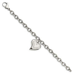 Chisel Stainless Steel Polished with CZ Heart Charm 7.5 inch Bracelet