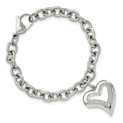 Chisel Stainless Steel Polished with CZ Heart Charm 7.5 inch Bracelet