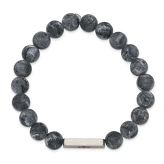 Chisel Stainless Steel Brushed with Red Enamel Medical ID 8.5mm Labradorite Beaded Stretch Bracelet