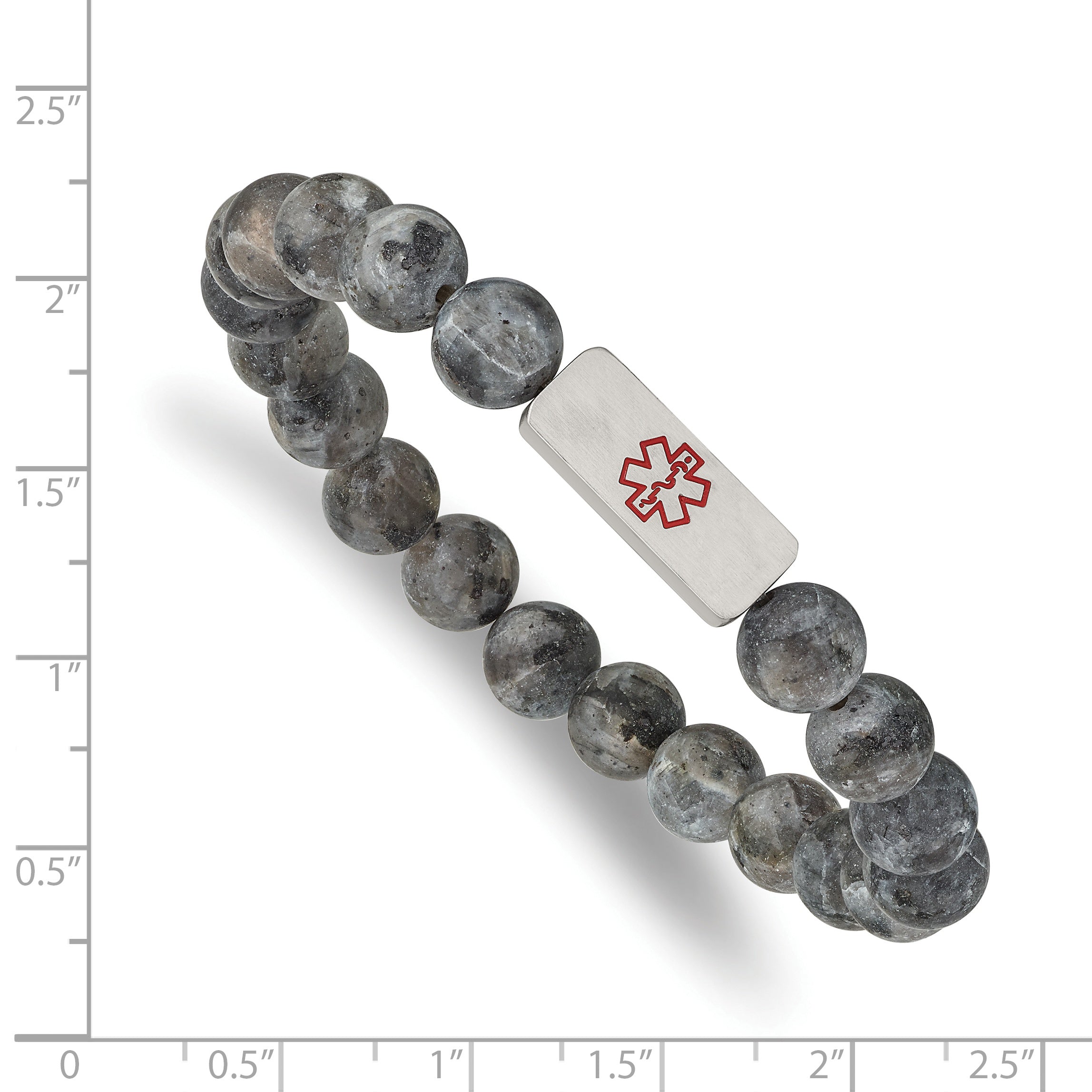 Chisel Stainless Steel Brushed with Red Enamel Medical ID 8.5mm Labradorite Beaded Stretch Bracelet