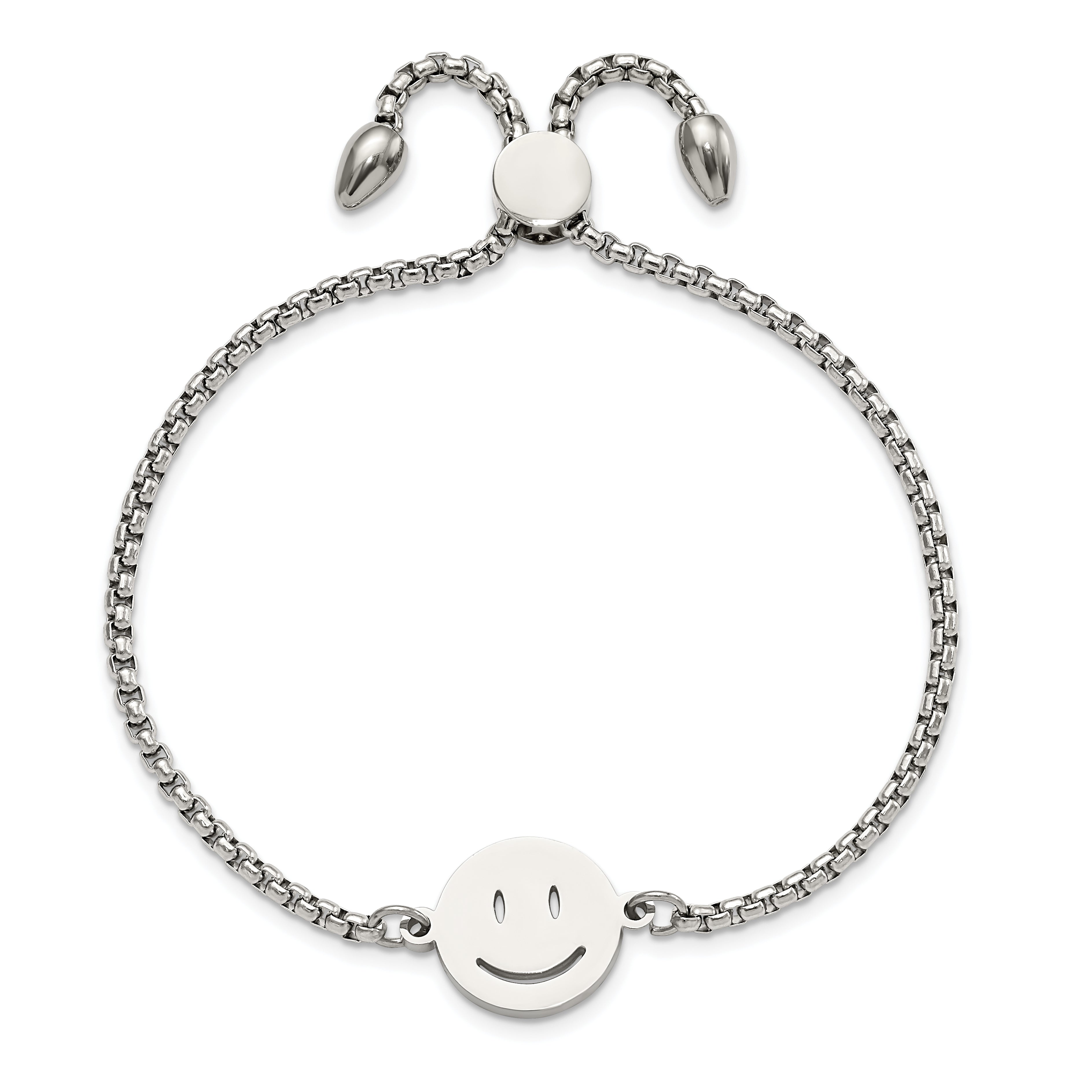 Chisel Stainless Steel Polished Happy Face Adjustable Bracelet