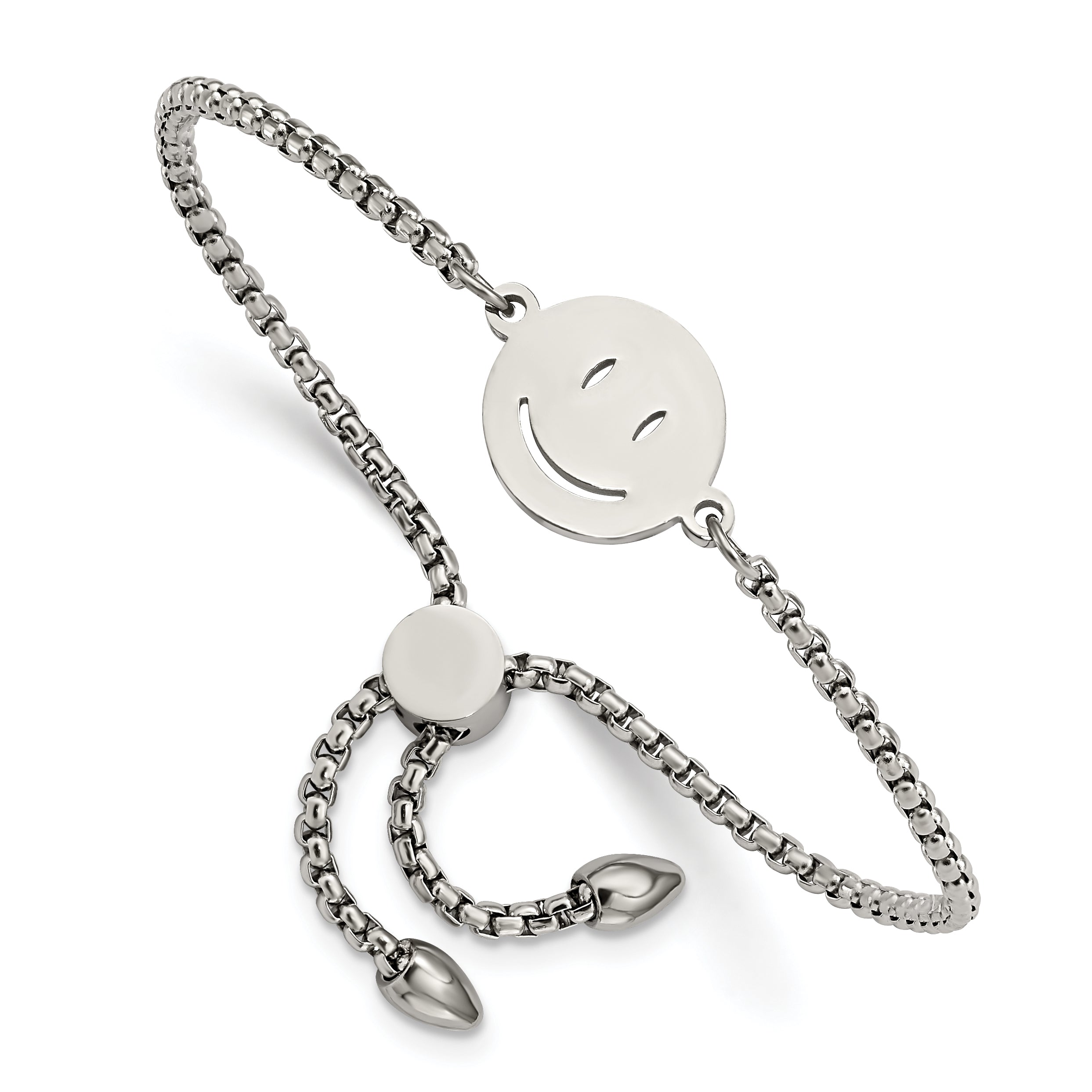 Chisel Stainless Steel Polished Happy Face Adjustable Bracelet