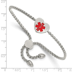 Chisel Stainless Steel Polished with Red Enamel Heart Medical ID Adjustable Bracelet