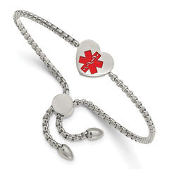 Chisel Stainless Steel Polished with Red Enamel Heart Medical ID Adjustable Bracelet