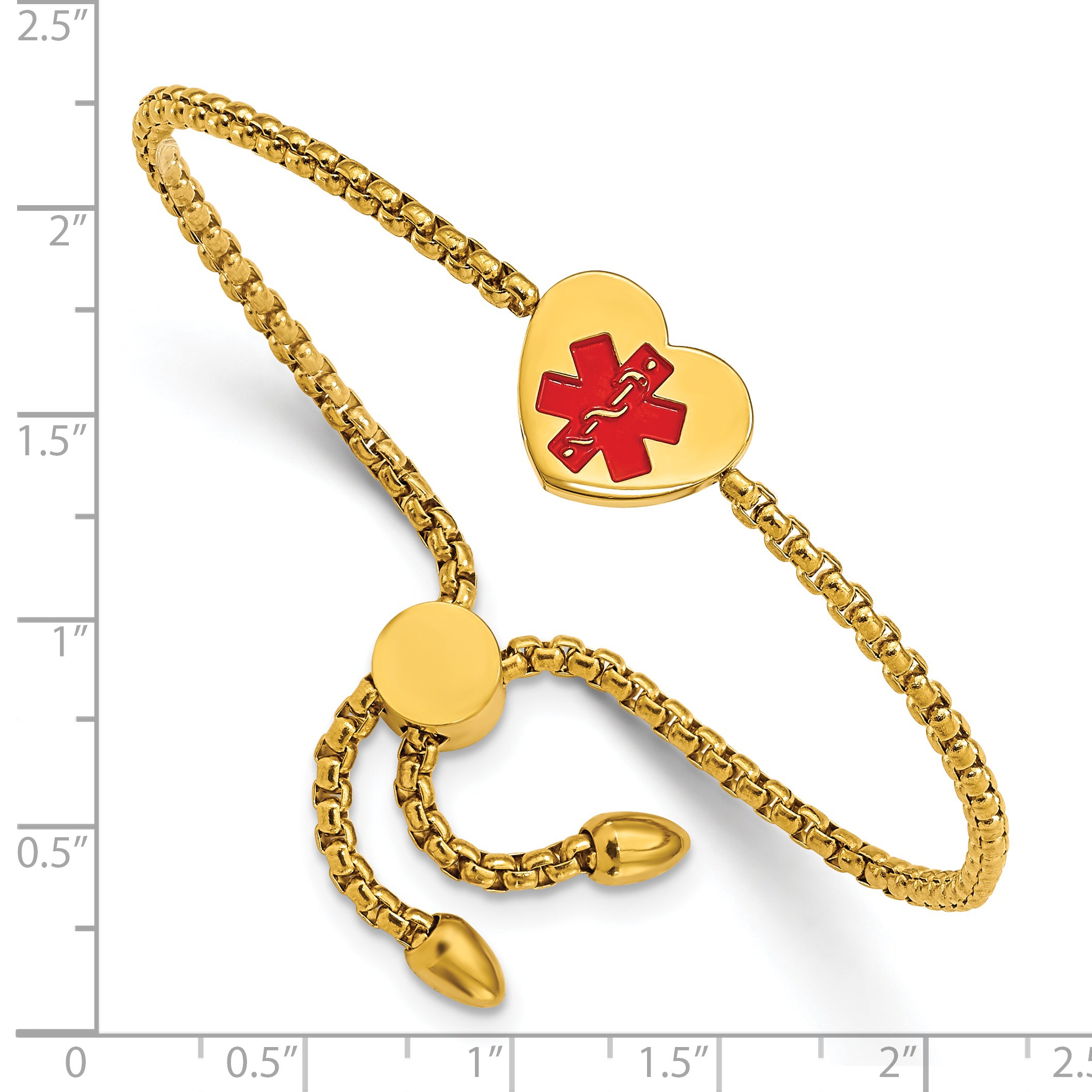 Chisel Stainless Steel Polished Yellow IP-plated with Red Enamel Heart Medical ID Adjustable Bracelet