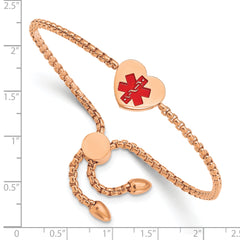 Chisel Stainless Steel Polished Rose IP-plated with Red Enamel Heart Medical ID Adjustable Bracelet