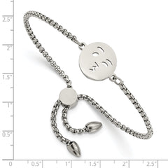 Stainless Steel Polished Kissy Face Emoji Adjustable Bracelet