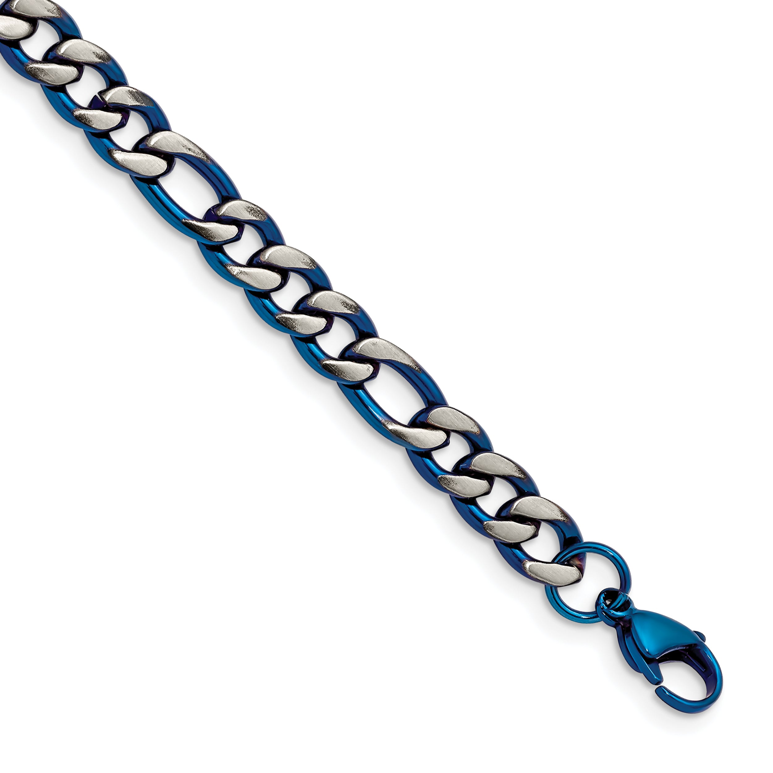 Chisel Stainless Steel Brushed and Polished Blue IP-plated 7.5mm 8.5 inch Bracelet