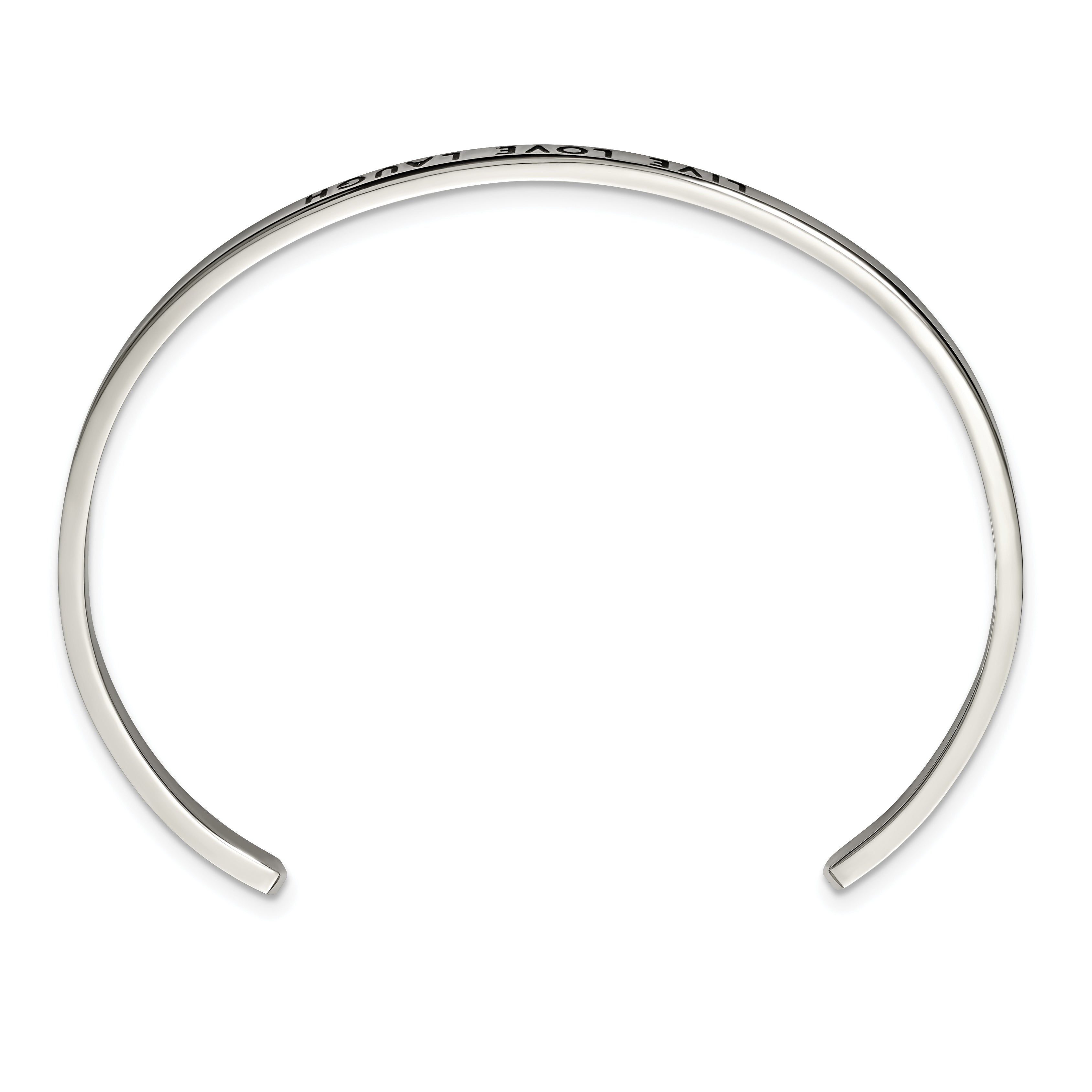 Chisel Stainless Steel Polished and Enameled with Crystal LIVE LOVE LAUGH 3mm Cuff Bangle