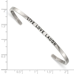 Chisel Stainless Steel Polished and Enameled with Crystal LIVE LOVE LAUGH 3mm Cuff Bangle