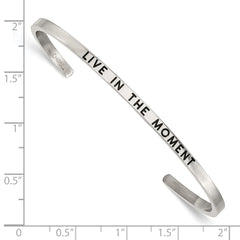 Chisel Stainless Steel Polished and Enameled with Crystal LIVE IN THE MOMENT 3mm Cuff Bangle