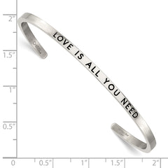 Chisel Stainless Steel Polished and Enameled with Crystal LOVE IS ALL YOU NEED 3mm Cuff Bangle