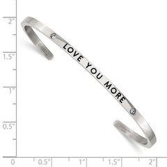 Chisel Stainless Steel Polished and Enameled with Crystal LOVE YOU MORE 3mm Cuff Bangle