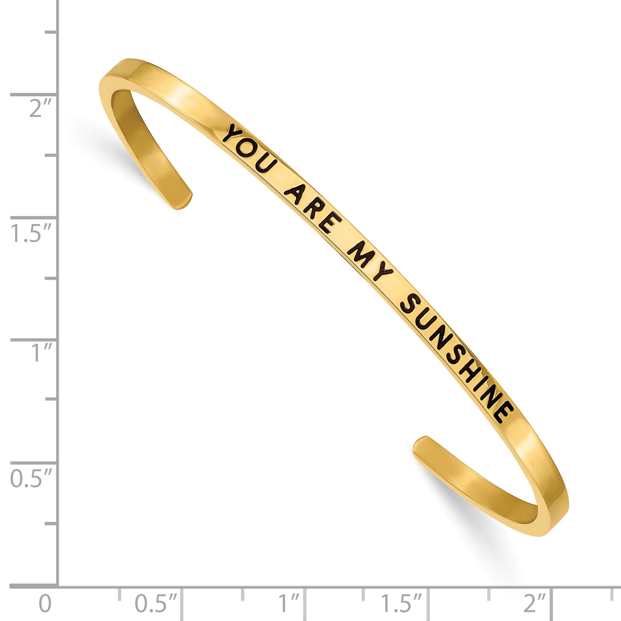 Chisel Stainless Steel Polished Yellow IP-plated and  Enameled with Crystal YOU ARE MY SUNSHINE 3mm Cuff Bangle