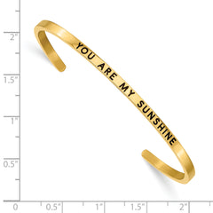 Chisel Stainless Steel Polished Yellow IP-plated and  Enameled with Crystal YOU ARE MY SUNSHINE 3mm Cuff Bangle