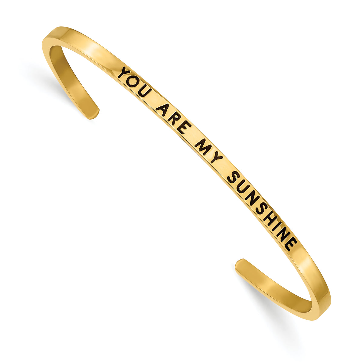 Chisel Stainless Steel Polished Yellow IP-plated and  Enameled with Crystal YOU ARE MY SUNSHINE 3mm Cuff Bangle