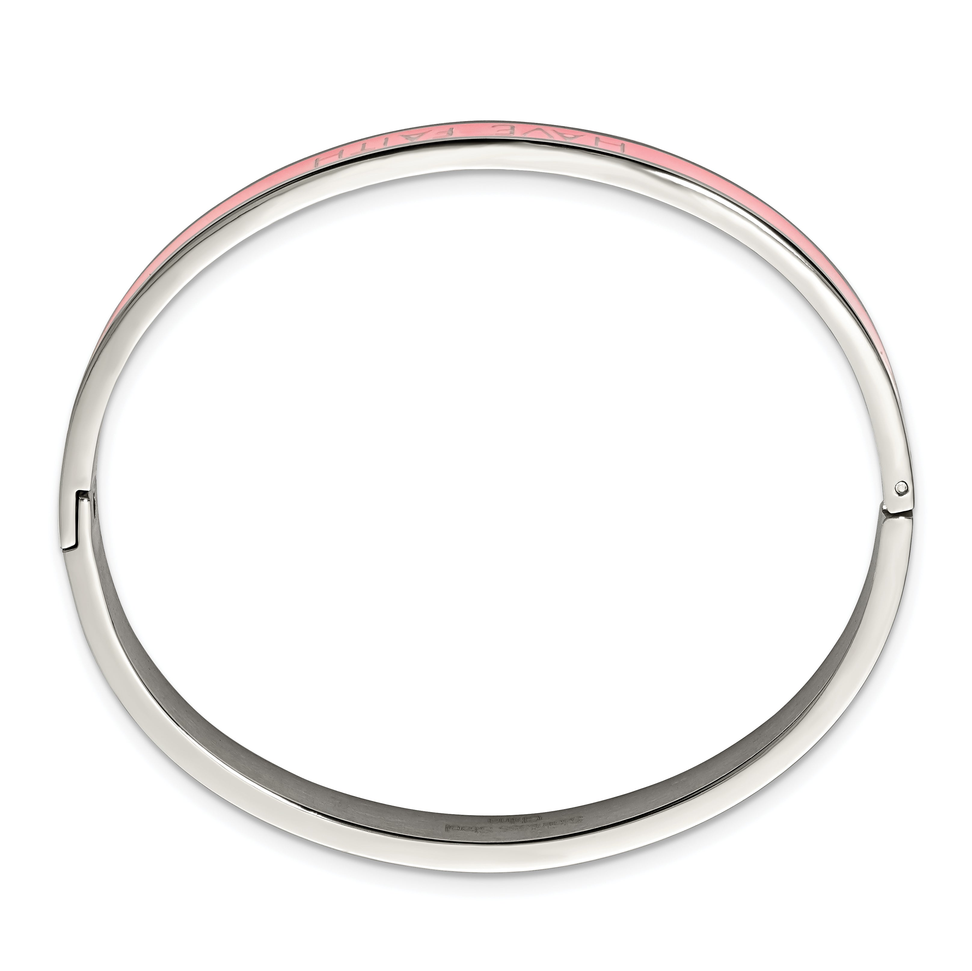 Stainless Steel Polished Pink Enamel HAVE FAITH 6mm Hinged Bangle