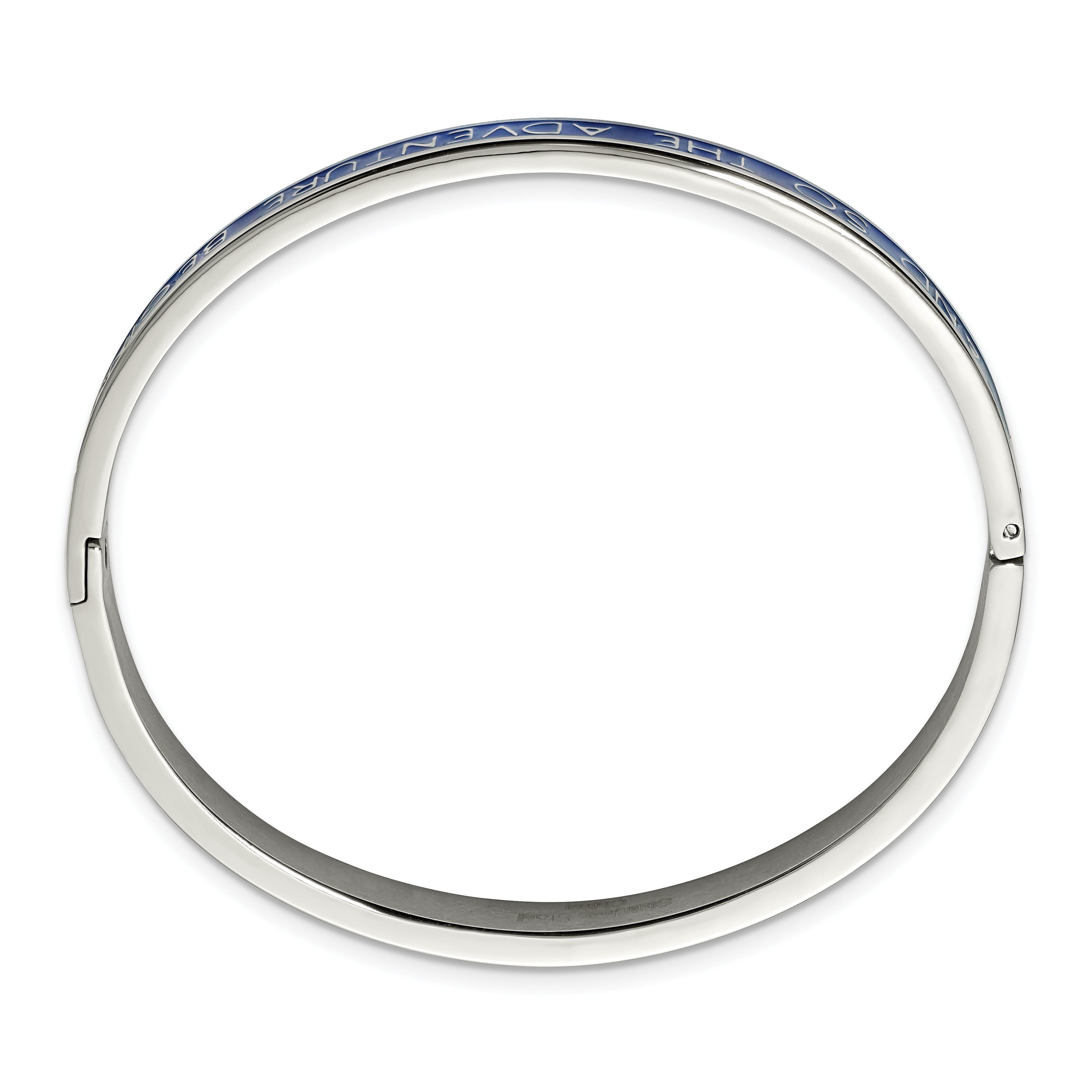 Stainless Steel Polished Blue Enamel ADVENTURE BEGINS 6mm Bangle