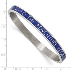 Stainless Steel Polished Blue Enamel ADVENTURE BEGINS 6mm Bangle