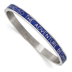 Stainless Steel Polished Blue Enamel ADVENTURE BEGINS 6mm Bangle