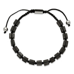 Chisel Stainless Steel Polished with Black Agate Black Macrame Adjustable Bracelet