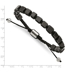 Chisel Stainless Steel Polished with Black Agate Black Macrame Adjustable Bracelet