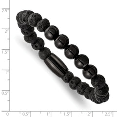 Chisel Stainless Steel Polished Black IP-plated 8mm Lava Stone Stretch Bracelet