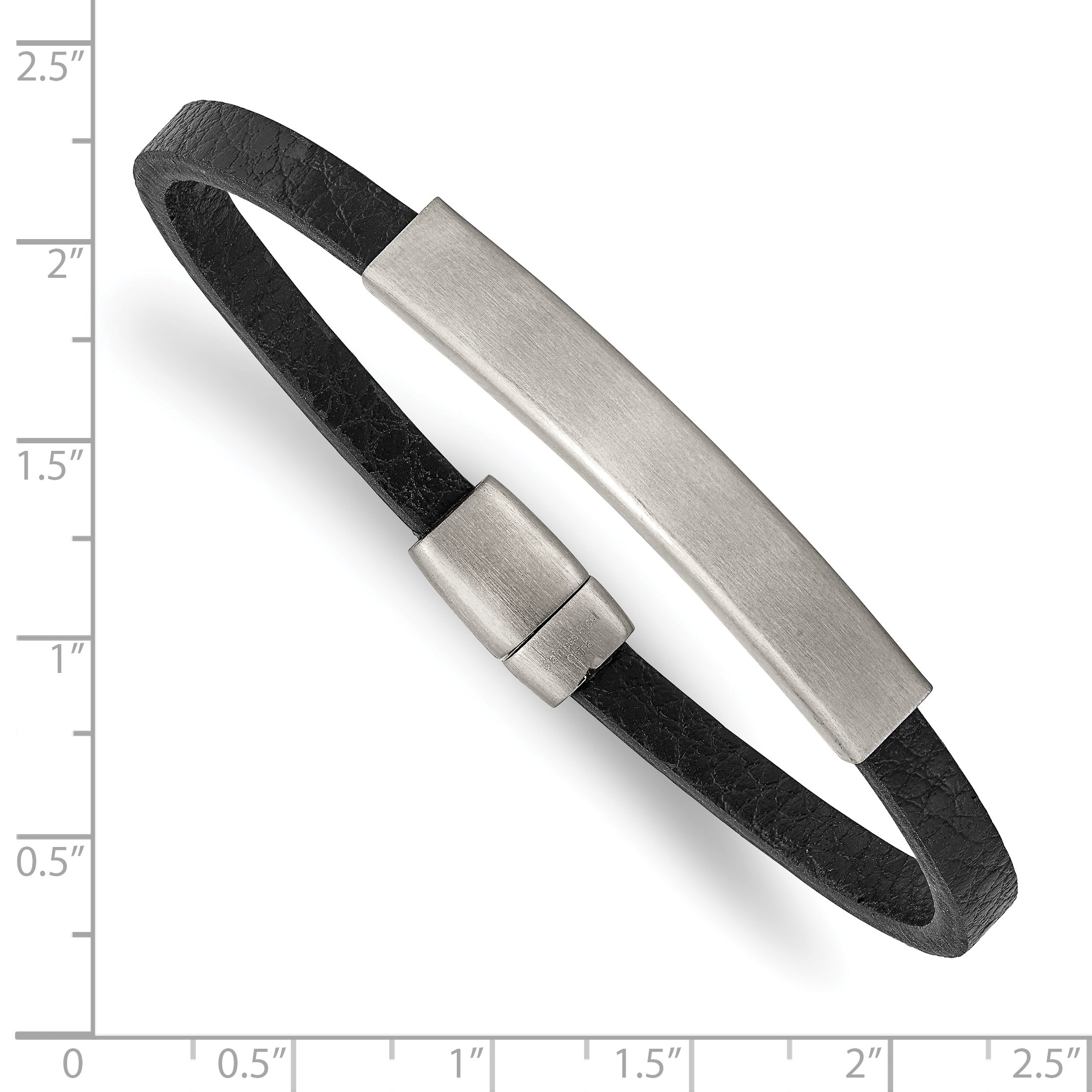 Chisel Stainless Steel Brushed Black PU Textured Leather 8.25 inch ID Bracelet