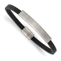 Chisel Stainless Steel Brushed Black PU Textured Leather 8.25 inch ID Bracelet