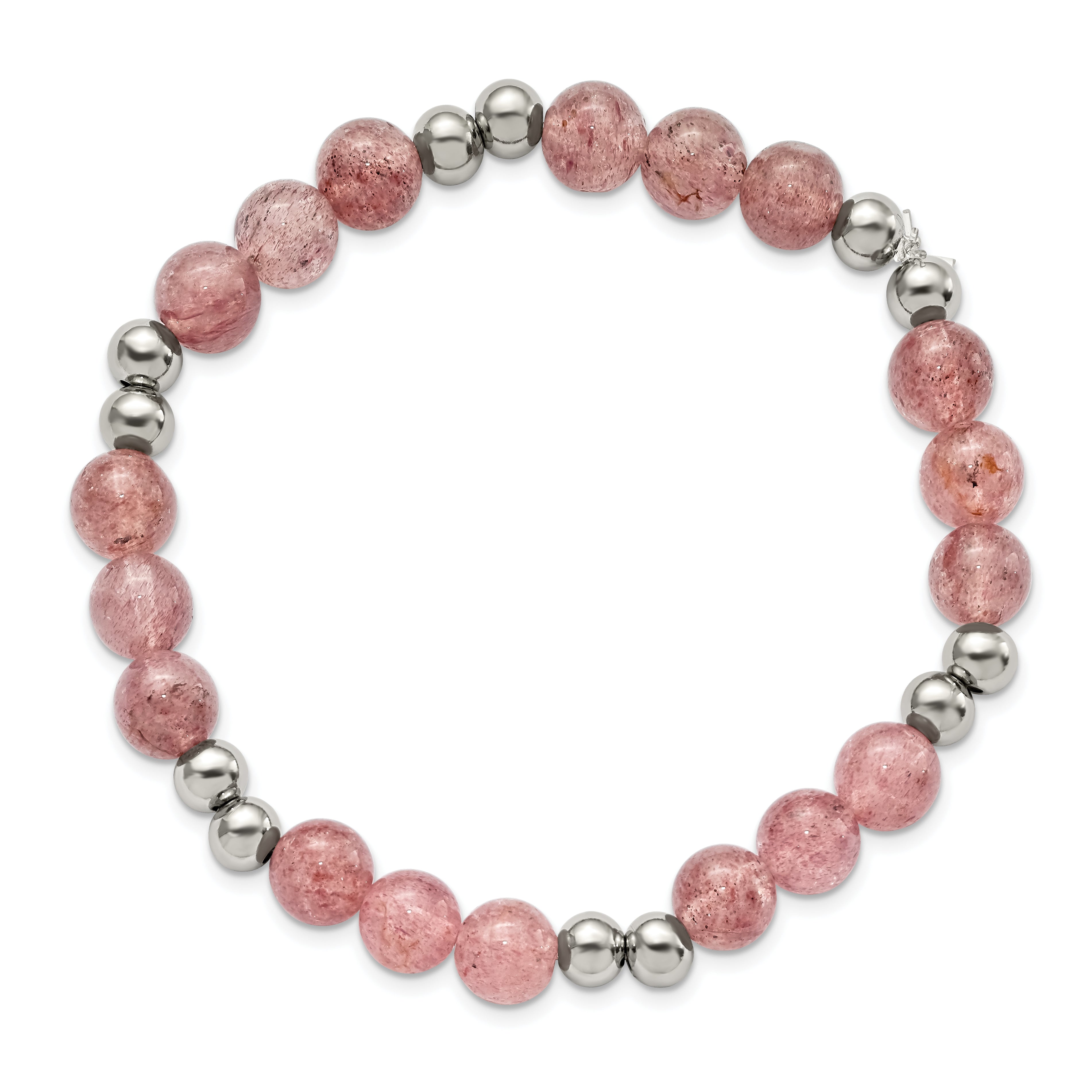 Chisel Stainless Steel Polished 6-8mm Strawberry Quartz Beaded Stretch Bracelet