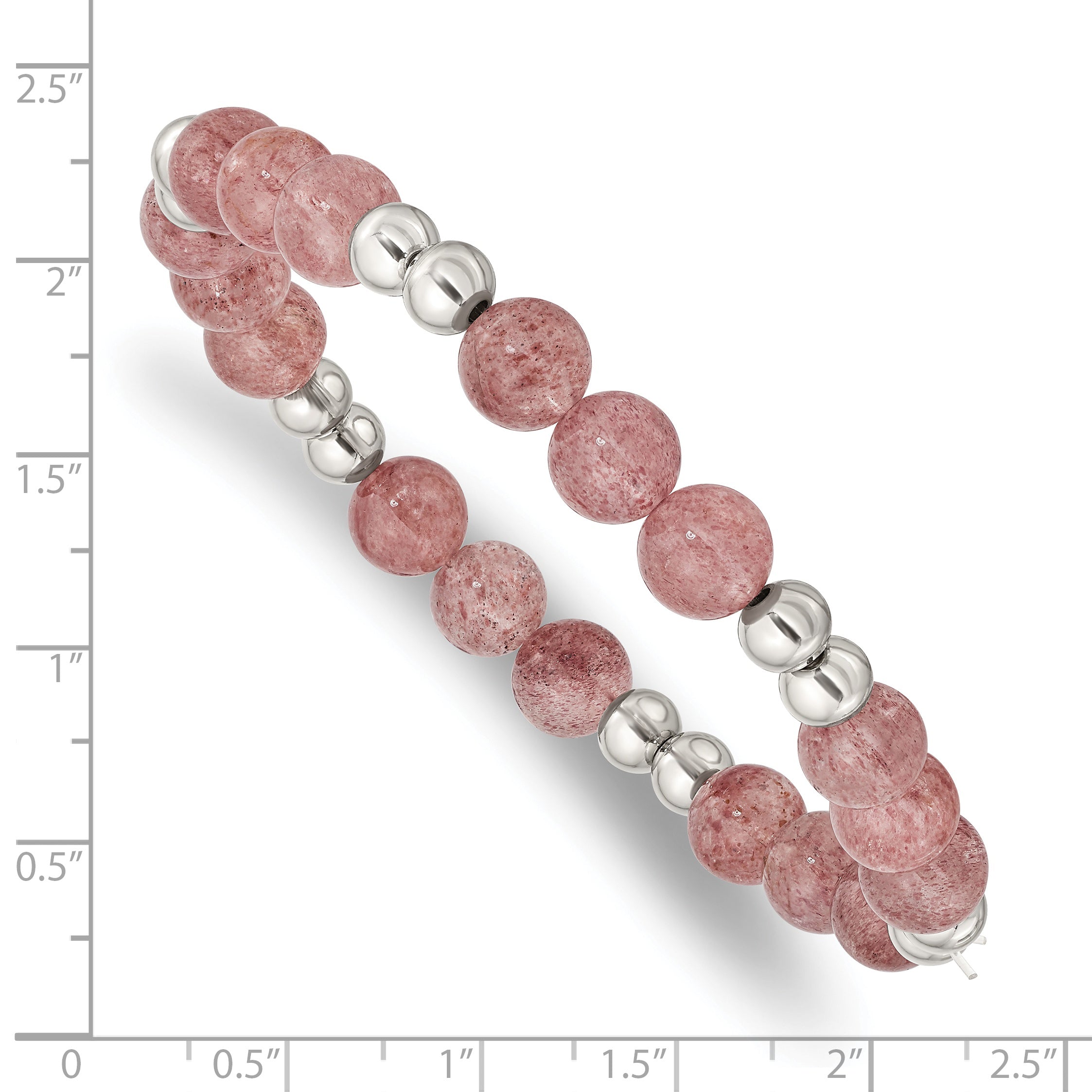 Chisel Stainless Steel Polished 6-8mm Strawberry Quartz Beaded Stretch Bracelet