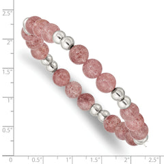 Chisel Stainless Steel Polished 6-8mm Strawberry Quartz Beaded Stretch Bracelet