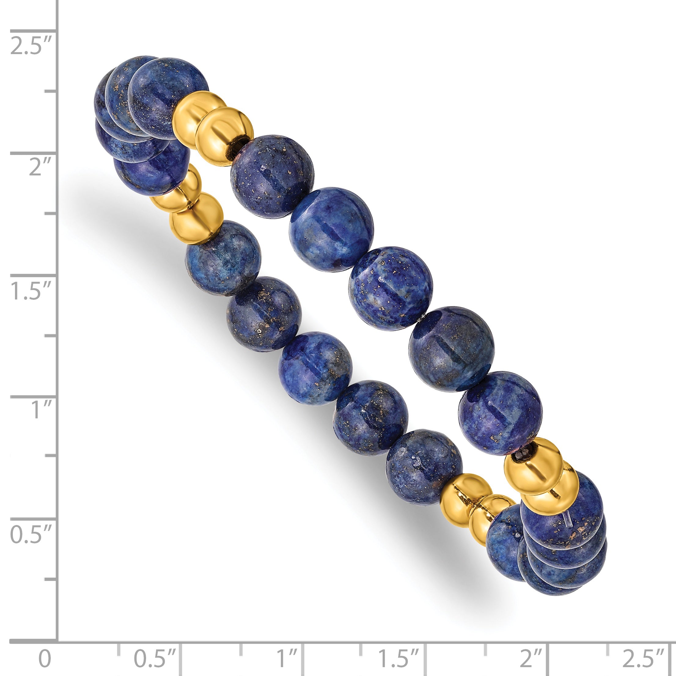 Chisel Stainless Steel Polished Yellow IP-plated 6-8mm Lapis Beaded Stretch Bracelet