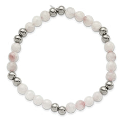 Chisel Stainless Steel Polished 6mm White Moonstone Beaded Stretch Bracelet