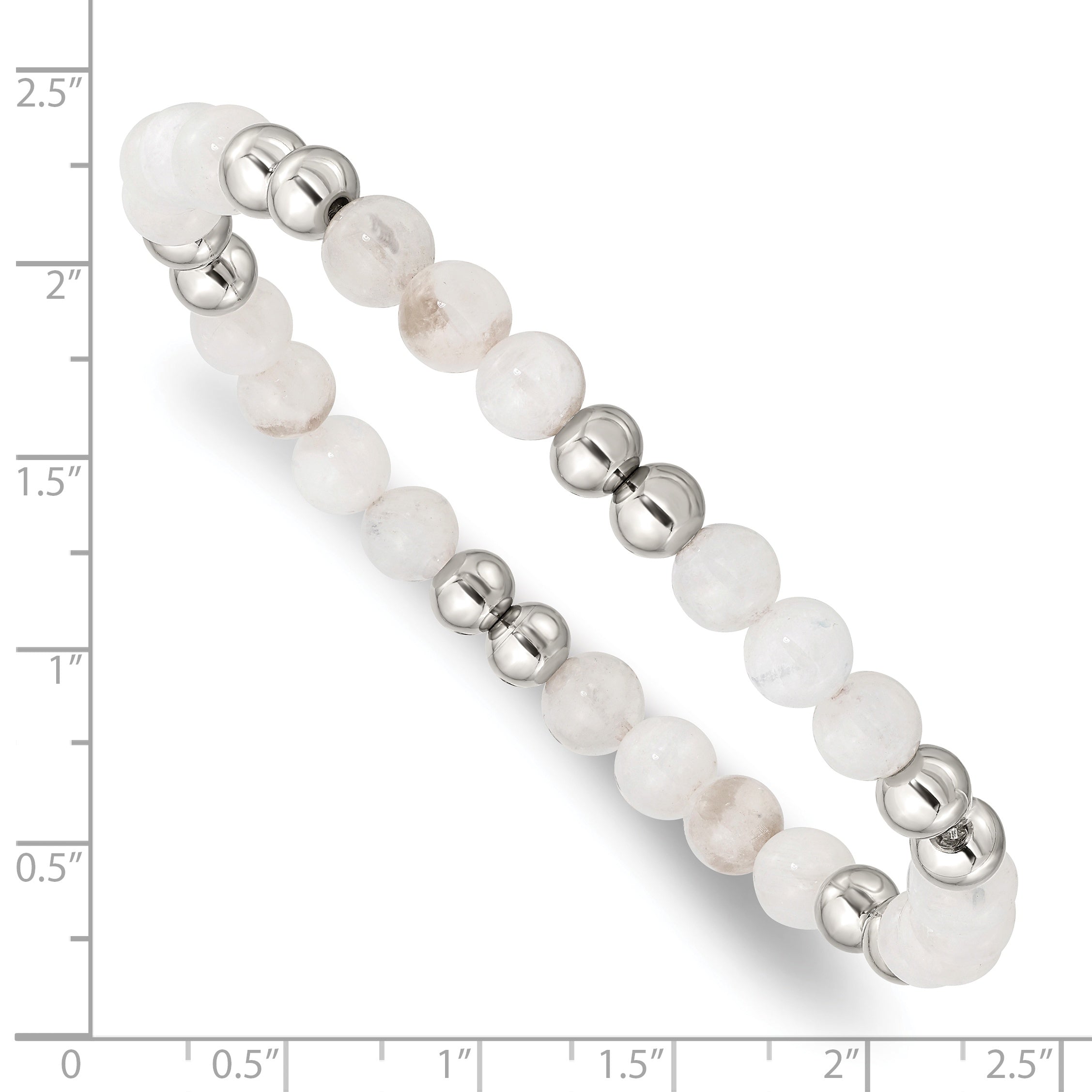 Chisel Stainless Steel Polished 6mm White Moonstone Beaded Stretch Bracelet