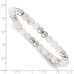 Chisel Stainless Steel Polished 6mm White Moonstone Beaded Stretch Bracelet