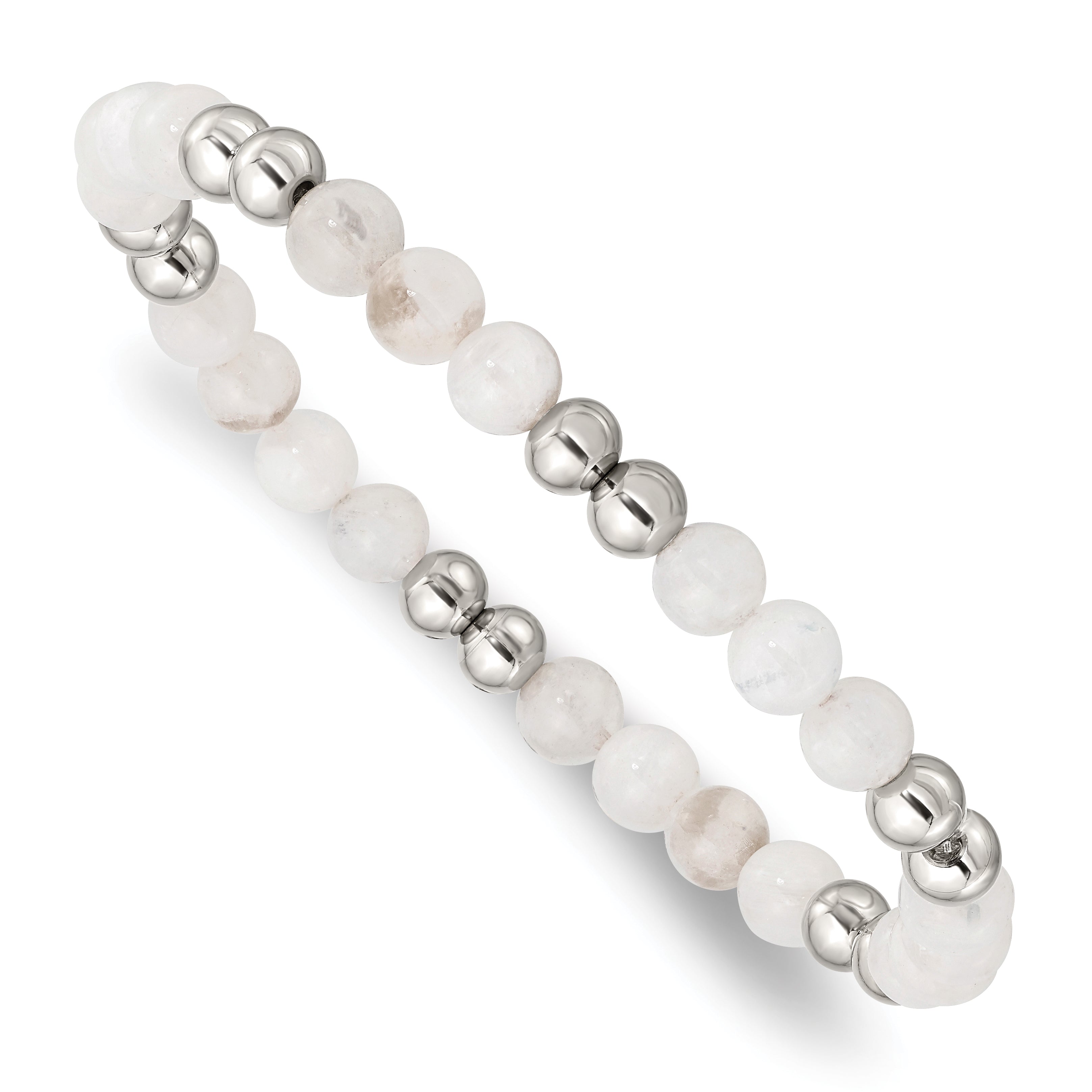 Chisel Stainless Steel Polished 6mm White Moonstone Beaded Stretch Bracelet