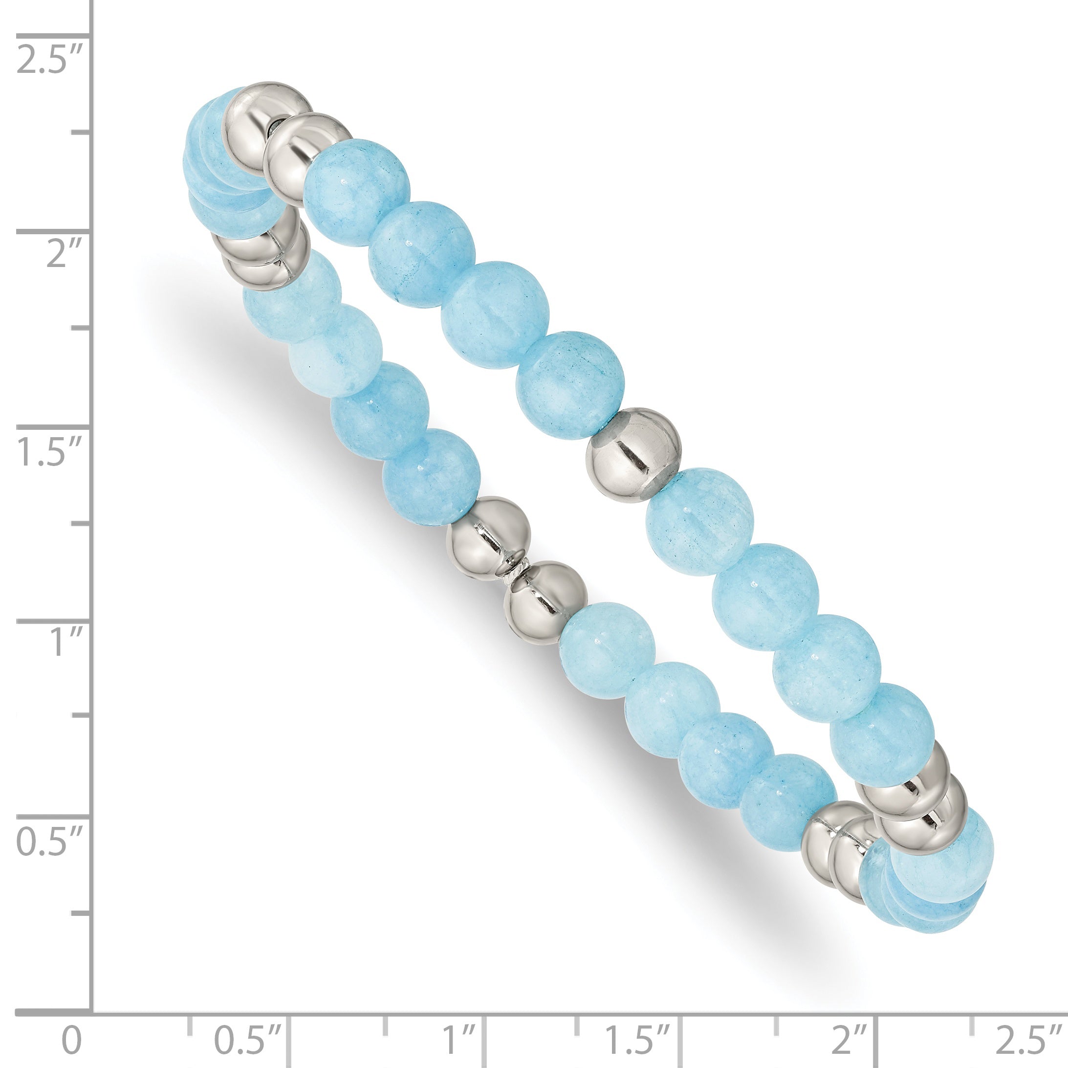 Chisel Stainless Steel Polished 6mm Blue Quartz Beaded Stretch Bracelet