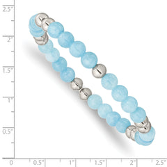 Chisel Stainless Steel Polished 6mm Blue Quartz Beaded Stretch Bracelet