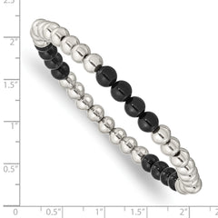 Chisel Stainless Steel Polished 6mm Black Onyx Beaded Stretch Bracelet