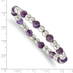 Chisel Stainless Steel Polished 6mm Purple Zebra Amethyst Beaded Stretch Bracelet