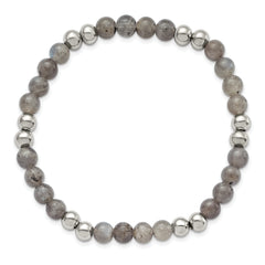 Chisel Stainless Steel 6mm Polished Grey Quartz Beaded Stretch Bracelet