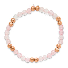 Chisel Stainless Steel Polished Rose IP-plated 6mm Pink Quartz Beaded Stretch Bracelet