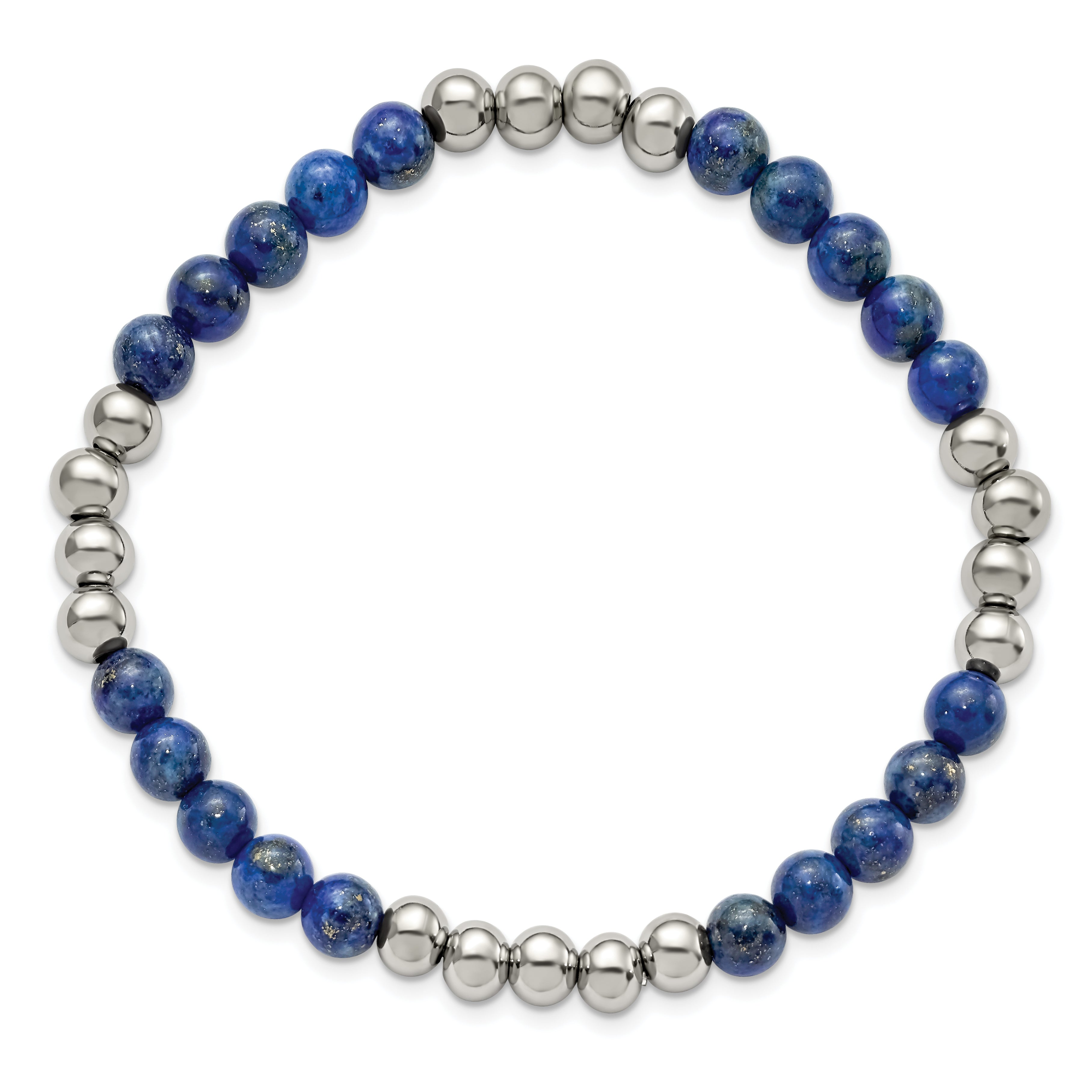 Chisel Stainless Steel Polished 6mm Lapis Beaded Stretch Bracelet