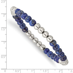 Chisel Stainless Steel Polished 6mm Lapis Beaded Stretch Bracelet