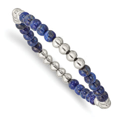 Chisel Stainless Steel Polished 6mm Lapis Beaded Stretch Bracelet