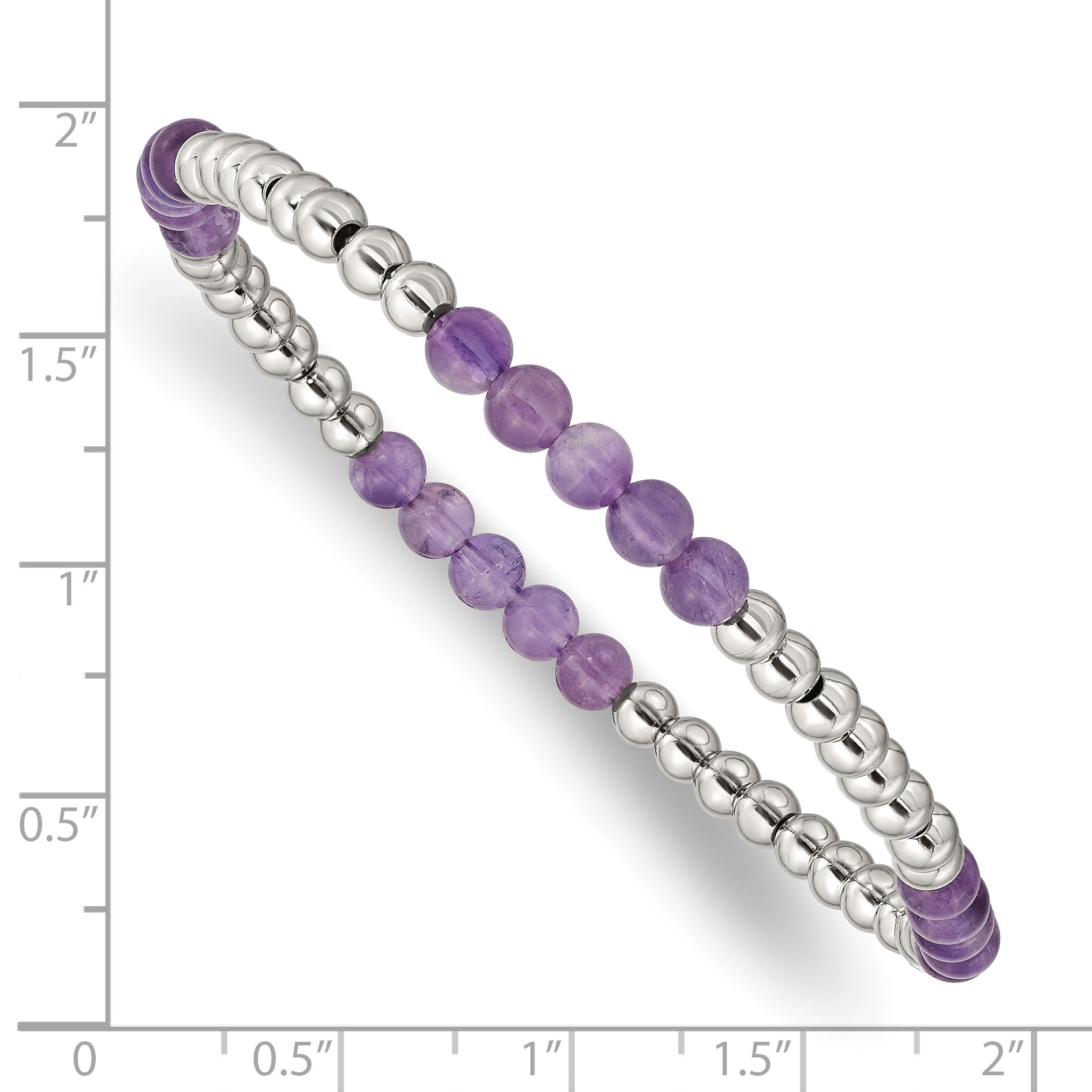 Chisel Stainless Steel Polished 4mm Purple Zebra Amethyst Beaded Stretch Bracelet