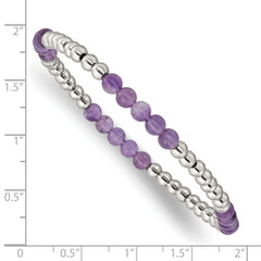 Chisel Stainless Steel Polished 4mm Purple Zebra Amethyst Beaded Stretch Bracelet