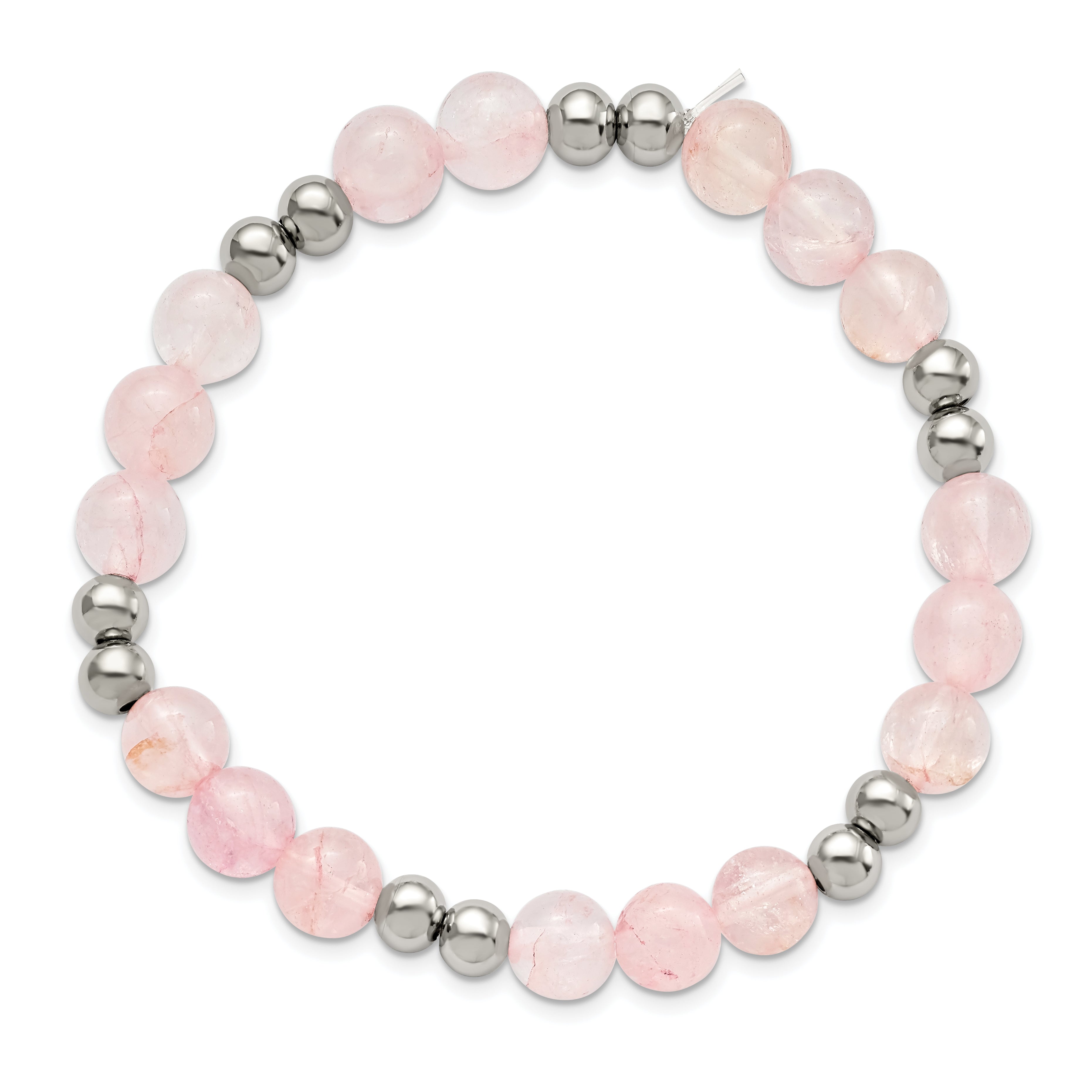 Chisel Stainless Steel Polished 6-8mm Pink Quartz Beaded Stretch Bracelet