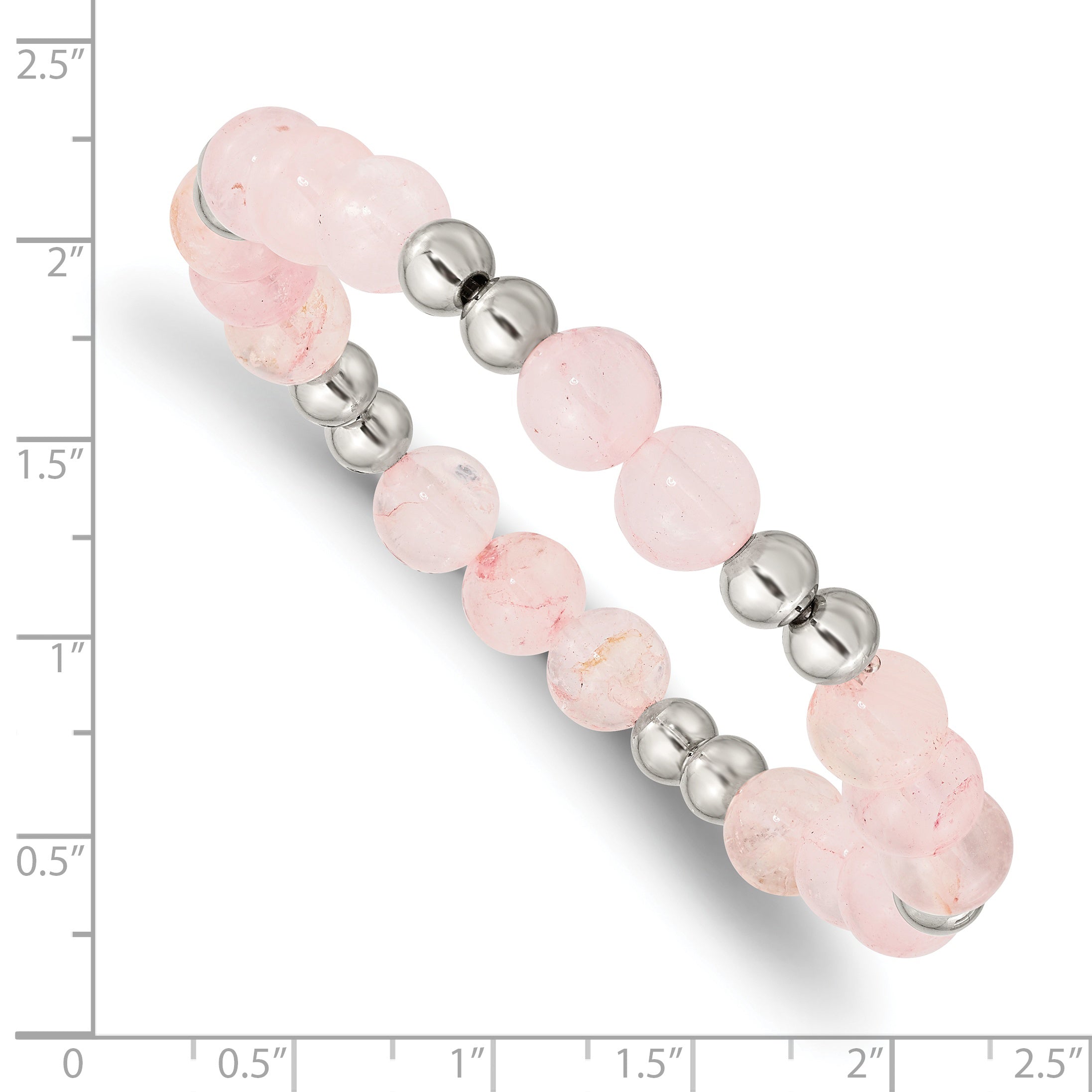 Chisel Stainless Steel Polished 6-8mm Pink Quartz Beaded Stretch Bracelet